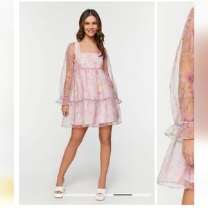 Organza Floral Babydoll Mini Dress